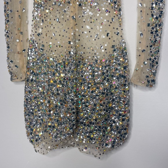 JOVANI Long Sleeve Jeweled Sheer Short Dress - Picture 14 of 14
